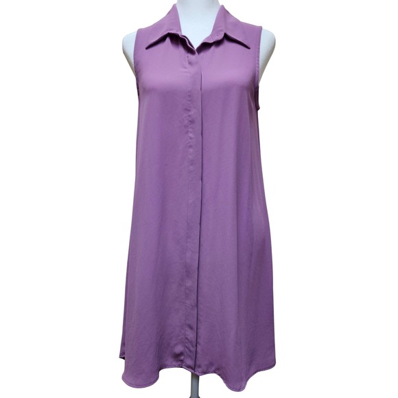glam Dresses & Skirts - GLAM Purple Collared Button Up‎ Sleeveless Mini Shirt Dress Size Small